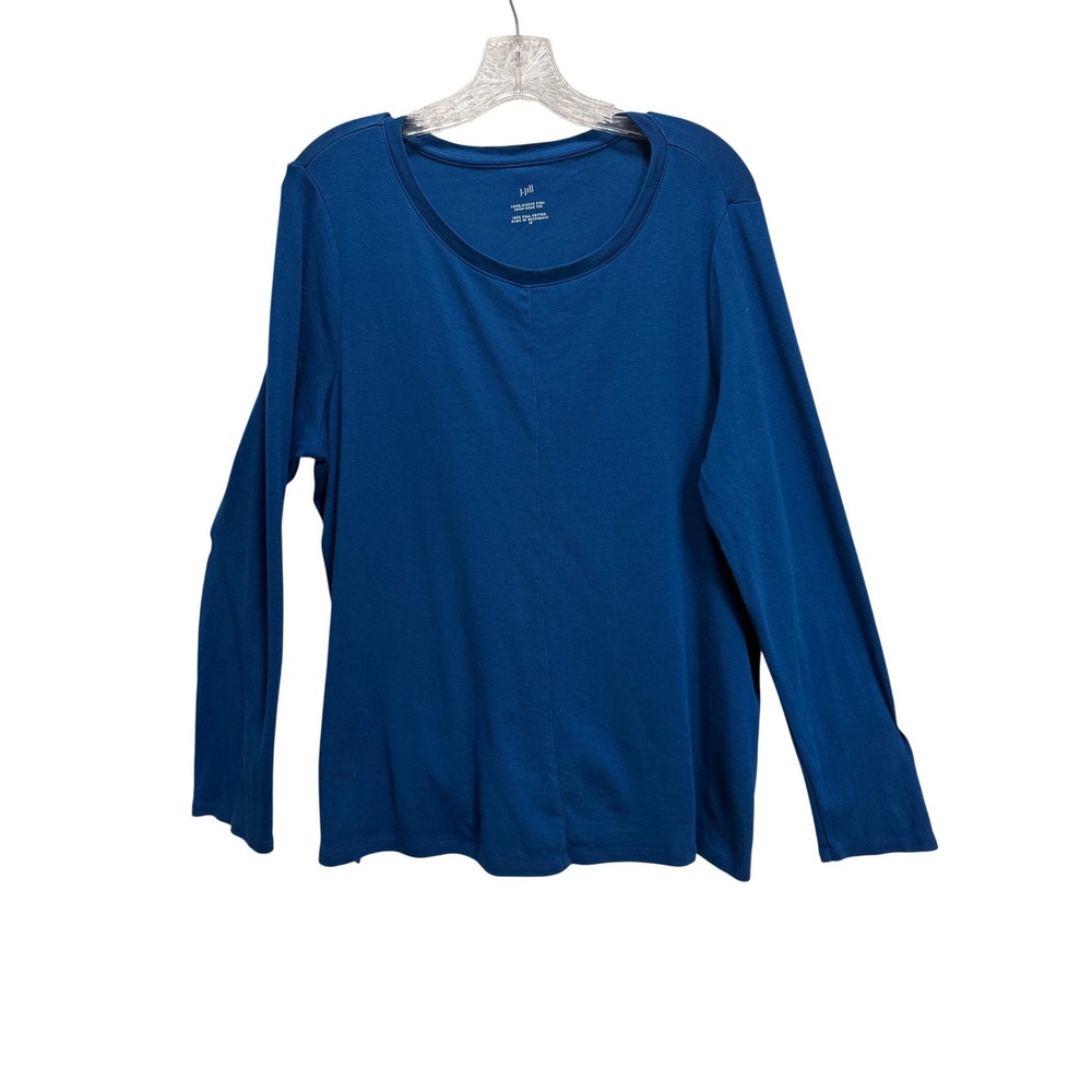 J. Jill Long Sleeve Pima‎ Crew Neck Tee Women LP Blue Excellent Side Vents